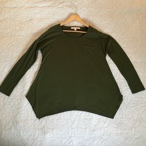 Rebellious. One olive handkerchief hem long sleeve